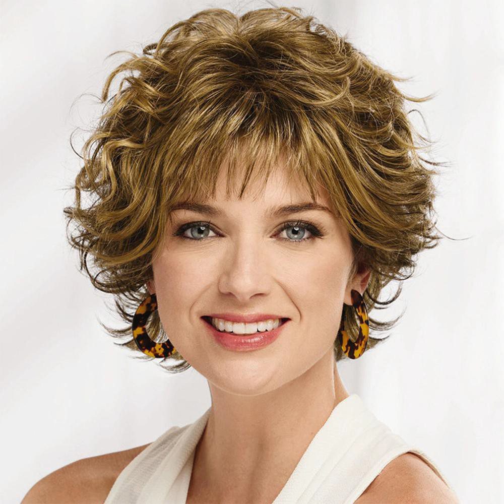Layered curly hair with bangs